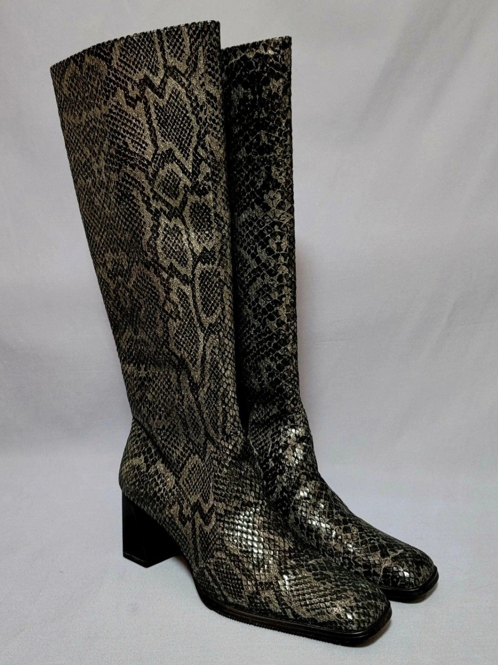 Naturalizer Women's Over-the-Knee Snake-Print Block Heel Boots - Black/Gray